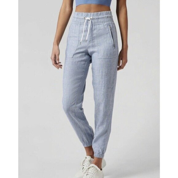 Athleta Cabo Linen Joggers Womens Size 2 Chambray Blue Athleisure Lounge - Picture 1 of 10